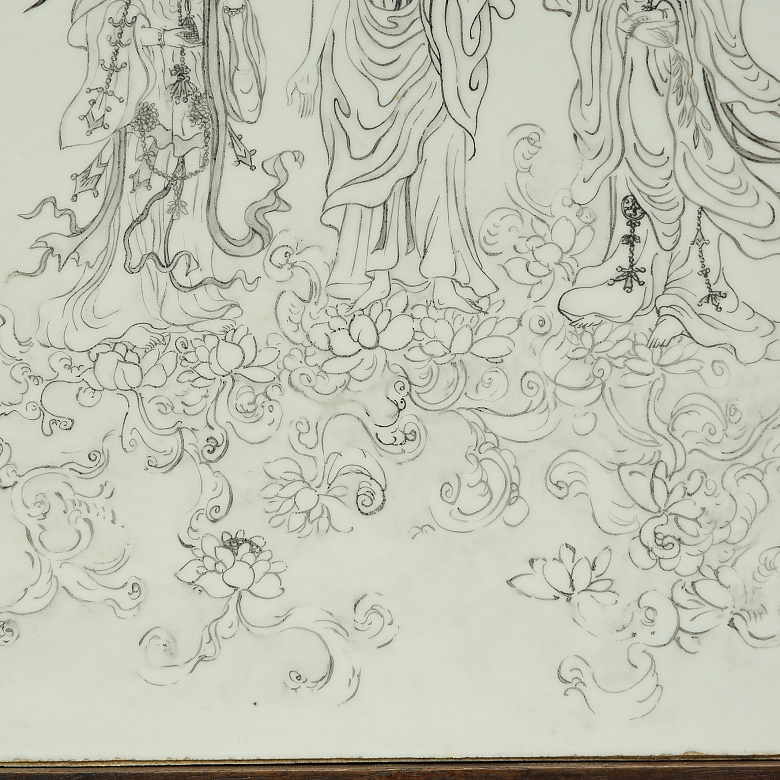 Ceramic panel ‘Encounter at the Lotus Pond’, 20th century - 8