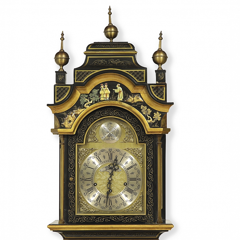 Grandfather clock decorated in chinoiserie style. Bell's