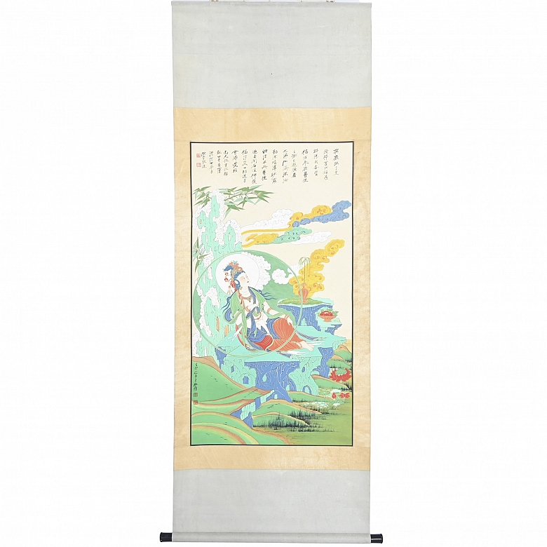 Pintura china “Guanyin de Agua y Luna”, con firma Zhang Daqian