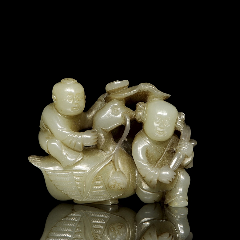 Jade figure ‘Children and Goose’, Qing dynasty