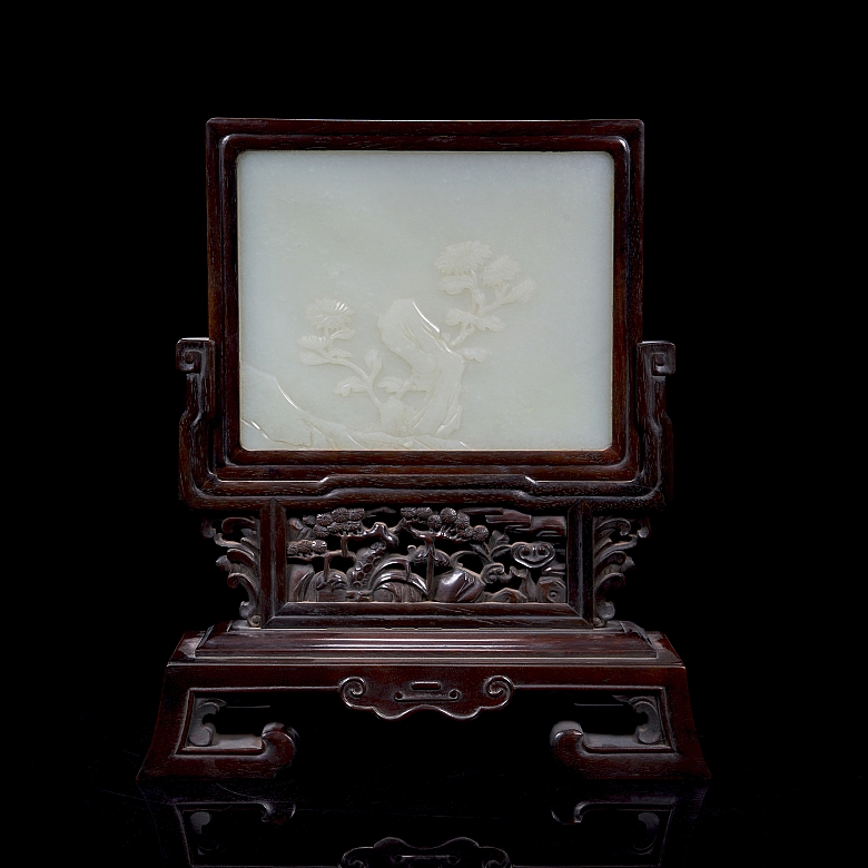 Panel de madera con jade blanco 