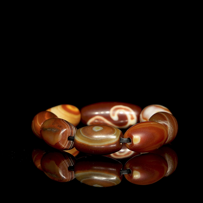 Pulsera de ocho Dzi de ágata, dinastía Liao