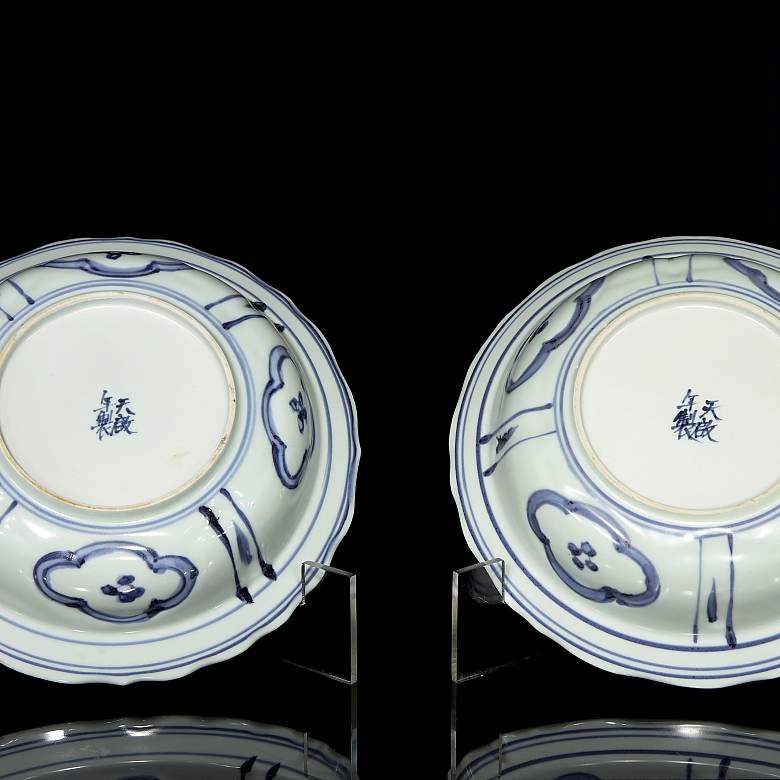 Pareja de platos, azul y blanco, S.XX - 5
