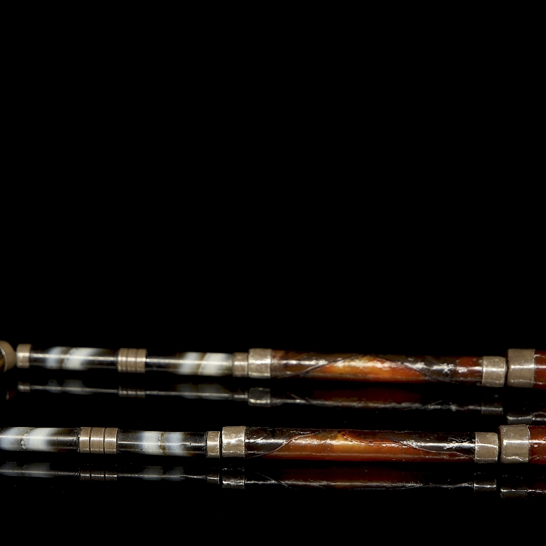 Collar de cuentas de ágata, plata y amazonita, dinastía Yuan