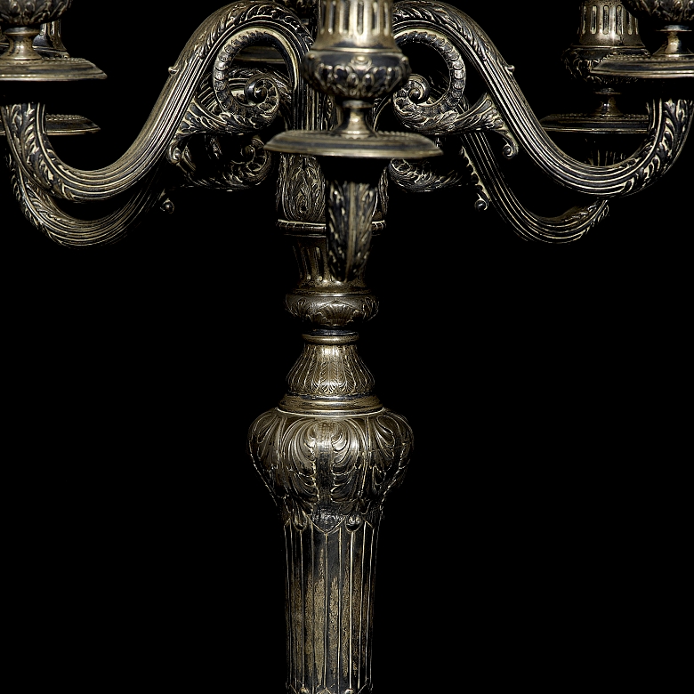 Pair of silver-plated metal candlesticks, 20th century