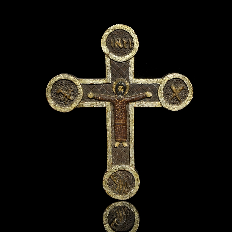Carved wooden cross depicting Christ crucified, 20th century