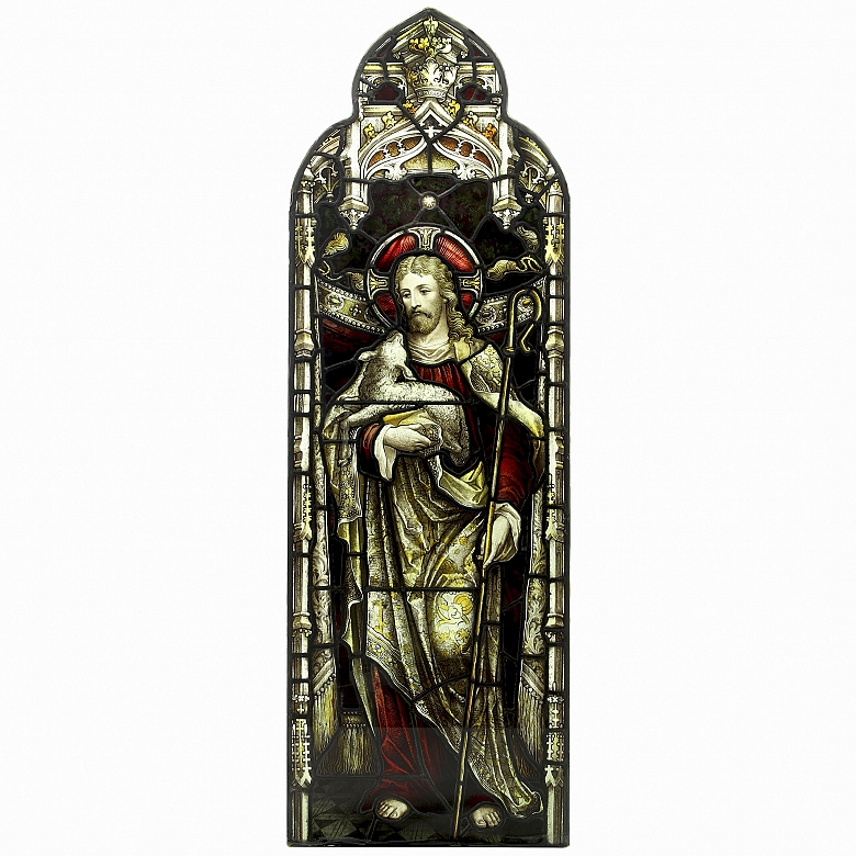 Shrigley and Hunt, leaded glass window ‘Christ with Apostles’, 19th-20th century