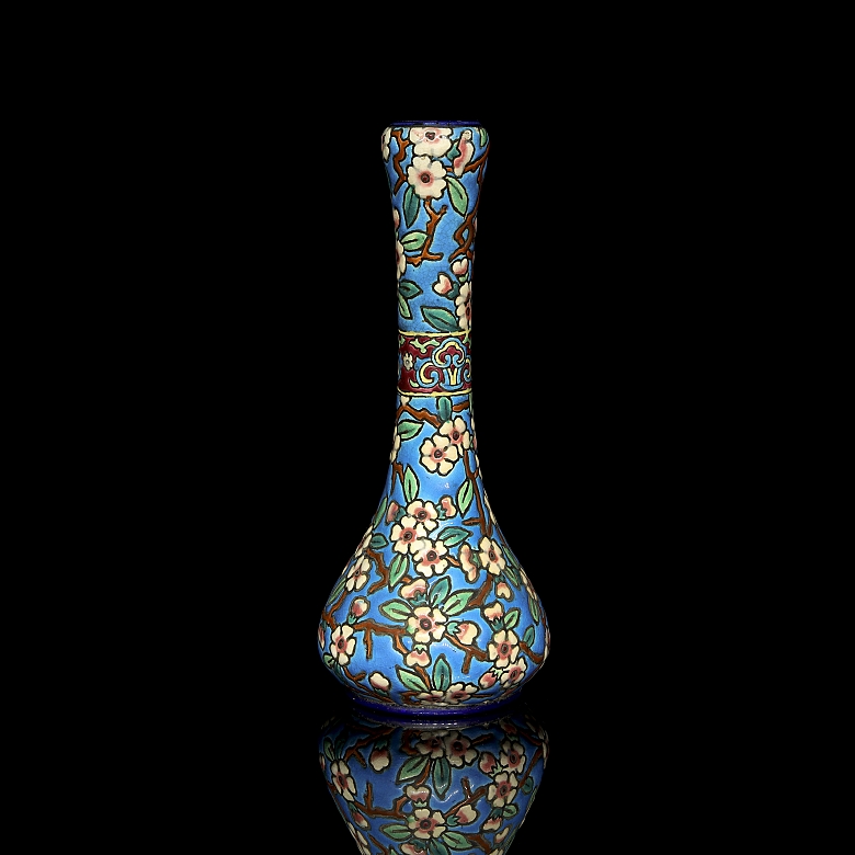 Longwy, glazed ceramic vase ‘Branch in bloom’, 20th century