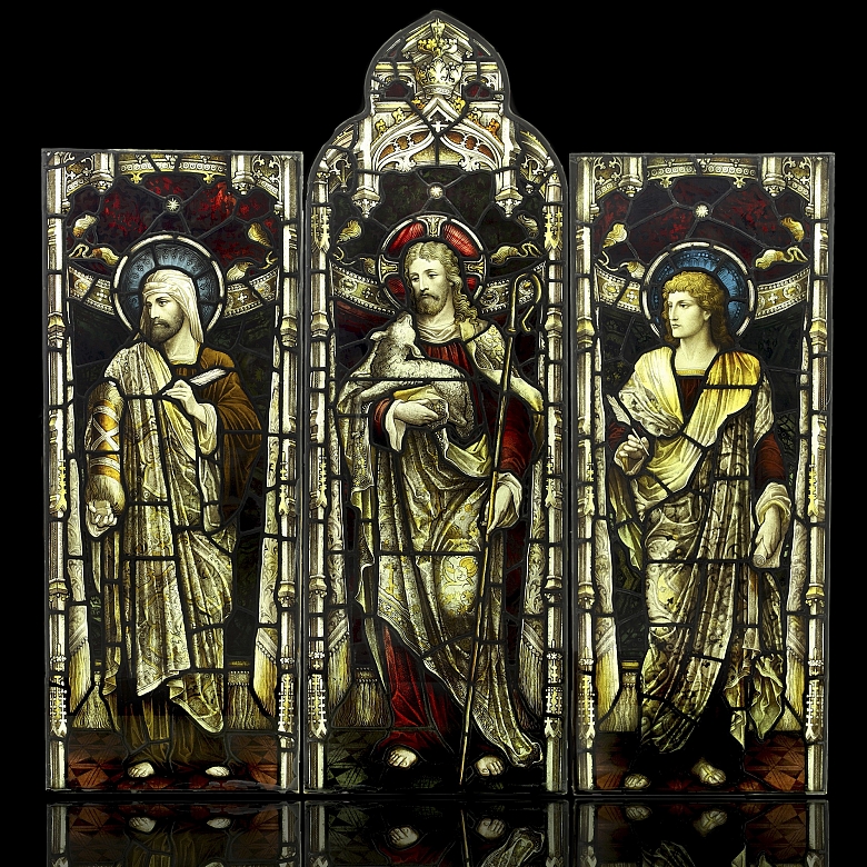 Shrigley and Hunt, leaded glass window ‘Christ with Apostles’, 19th-20th century