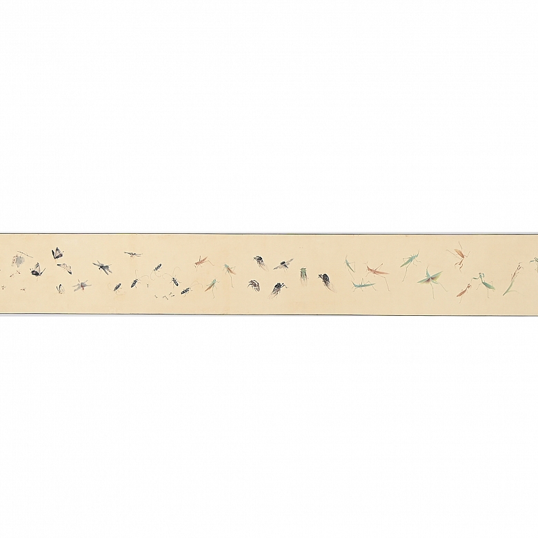 Pintura china “Insectos y caligrafía”, con firma Jiang Hanting - 1