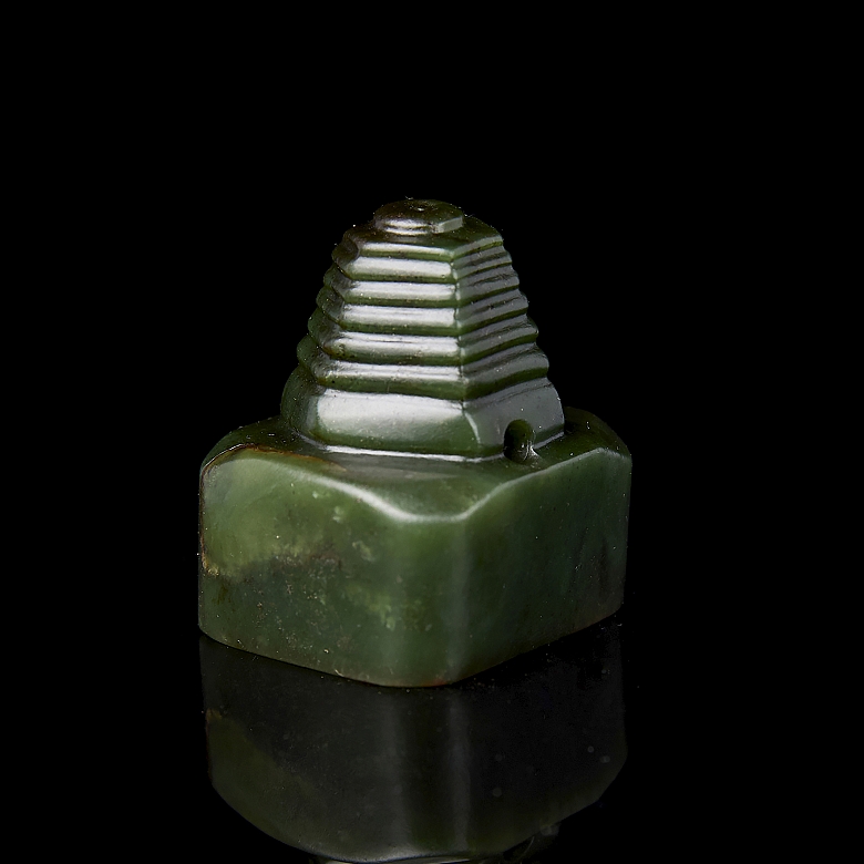 Spinach green jade ‘Pagoda’ seal, Qing dynasty