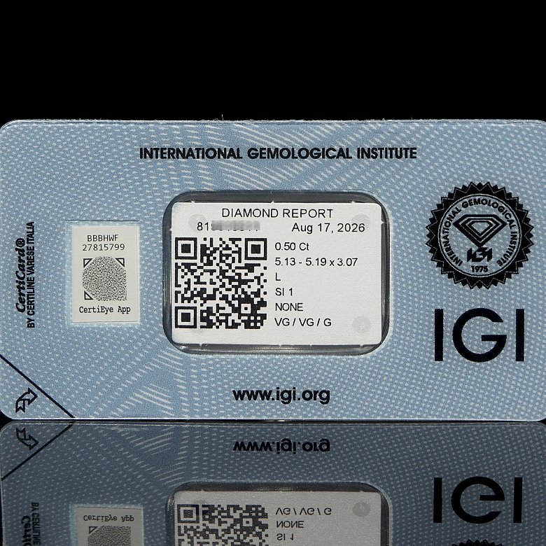 Diamante natural en talla brillante, 0.50 ct, certificado IGI