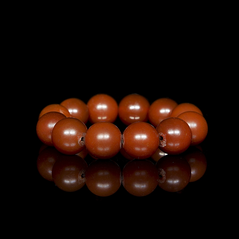 Pulsera de doce cuentas de ágata Nanhong, dinastía Liao