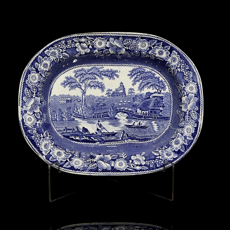 柳树纹“野玫瑰”托盘，斯塔福德郡，19世纪