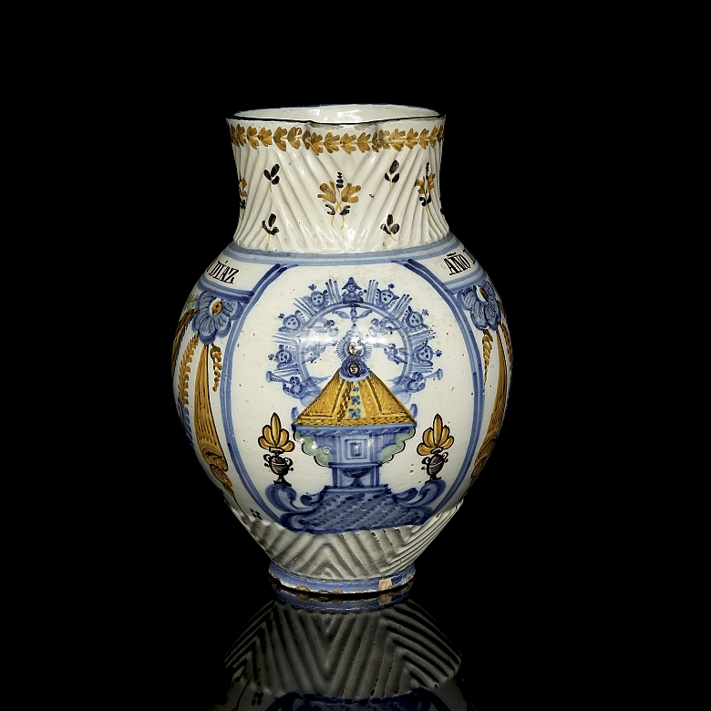 Ceramic jug from Talavera de la Reina, Modesta Diaz, 1865