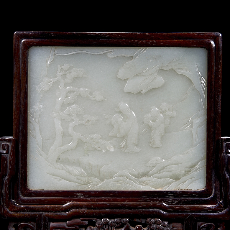 Panel de madera con jade blanco 
