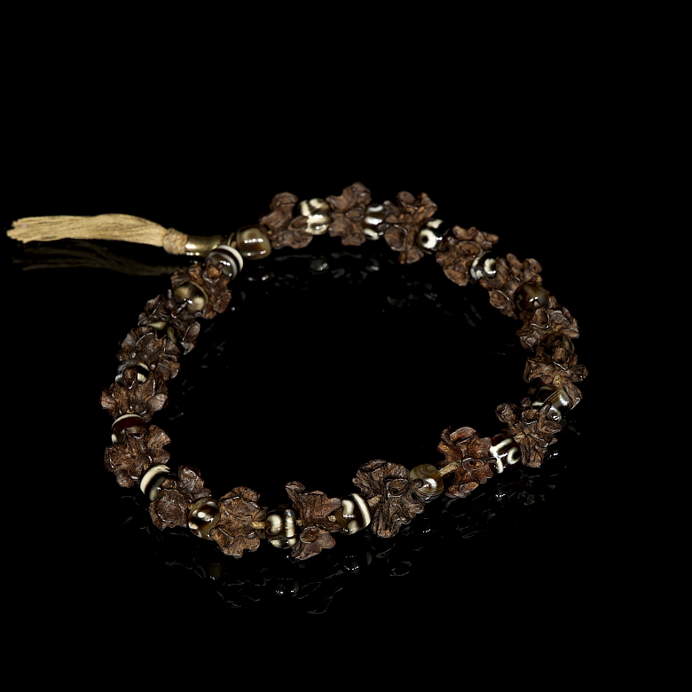 Pulsera tibetana de semillas y Dzi, dinastía Qing