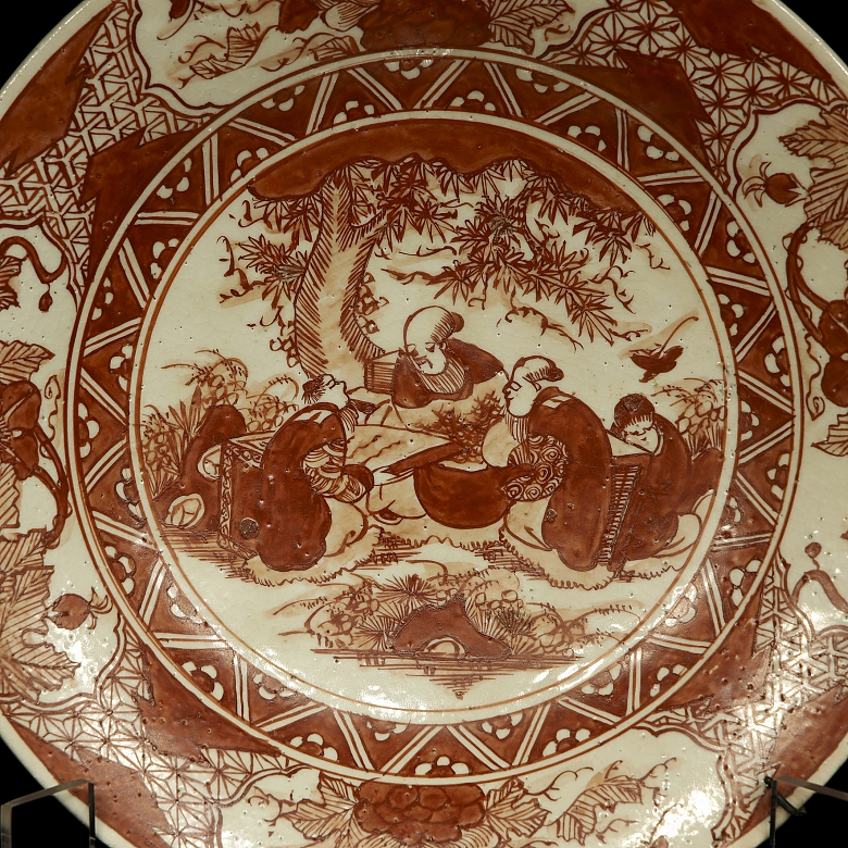 Iron-red enamelled porcelain plate ‘Garden Scene’, with Yongle mark - 1