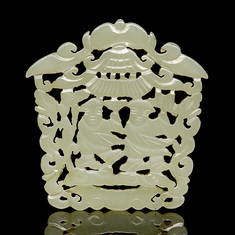 Pair of jade plaques, ‘Characters’, Qing dynasty - 2