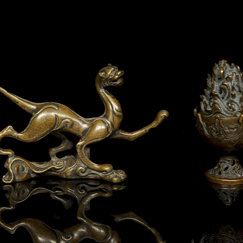 Dos piezas de bronce, Asia, s.XX