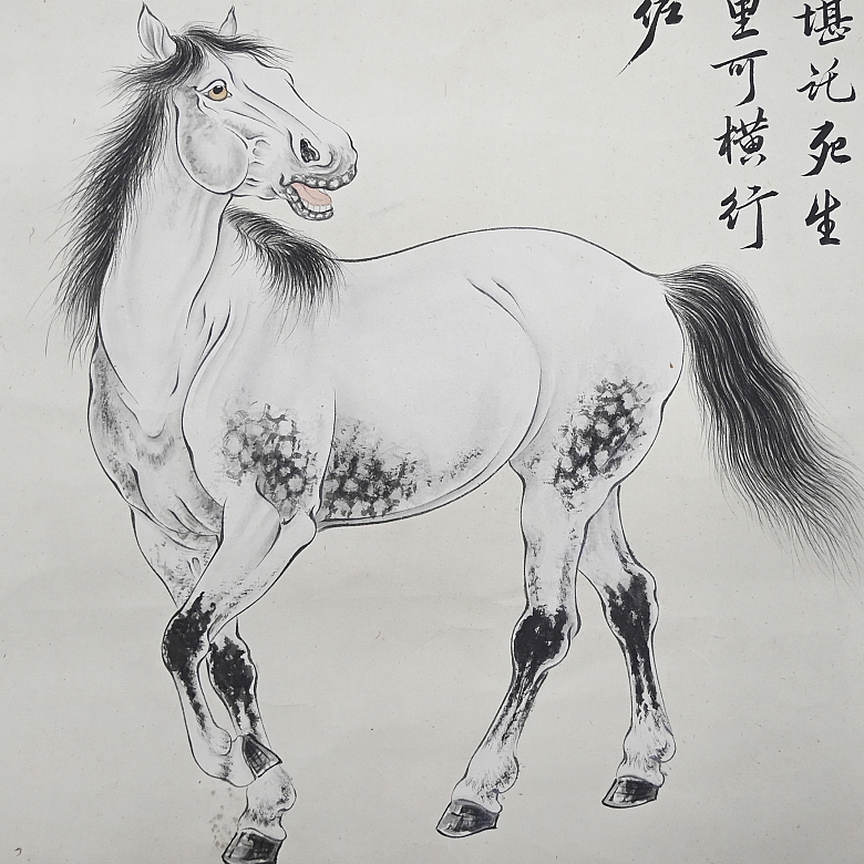 Pintura china “Caballo”, con firma Pu Zuo