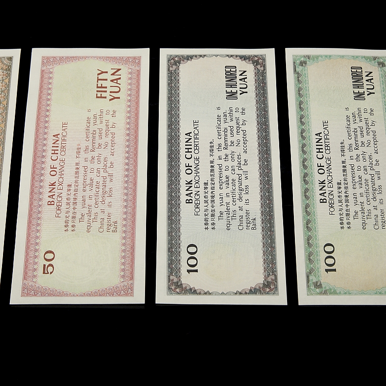 Seis Certificados de Cambio de Divisas del Banco de China, s.XX