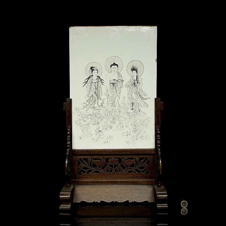 Ceramic panel ‘Encounter at the Lotus Pond’, 20th century - 9