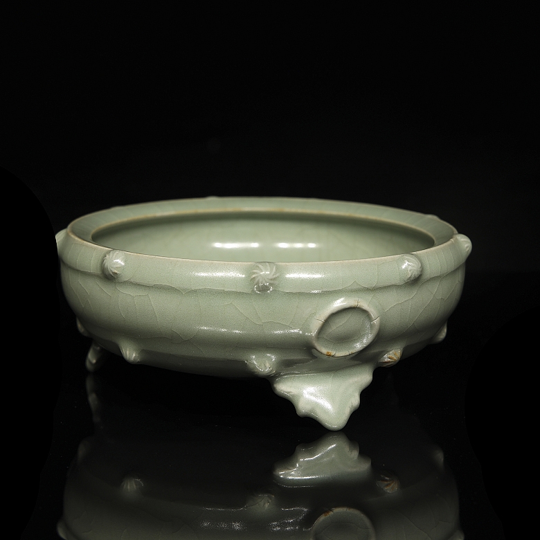 Incensario trípode de cerámica con esmalte celadón, estilo Song