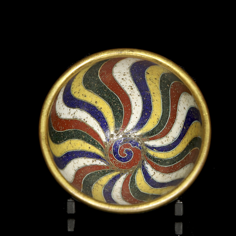 Small bronze cup‘Lotus’, with cloisonné enamel