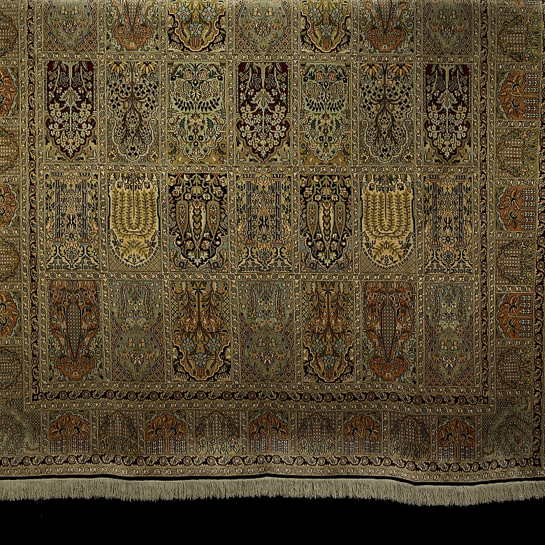 Alfombra kachemir seda pura, diseño Ghom, s.XX