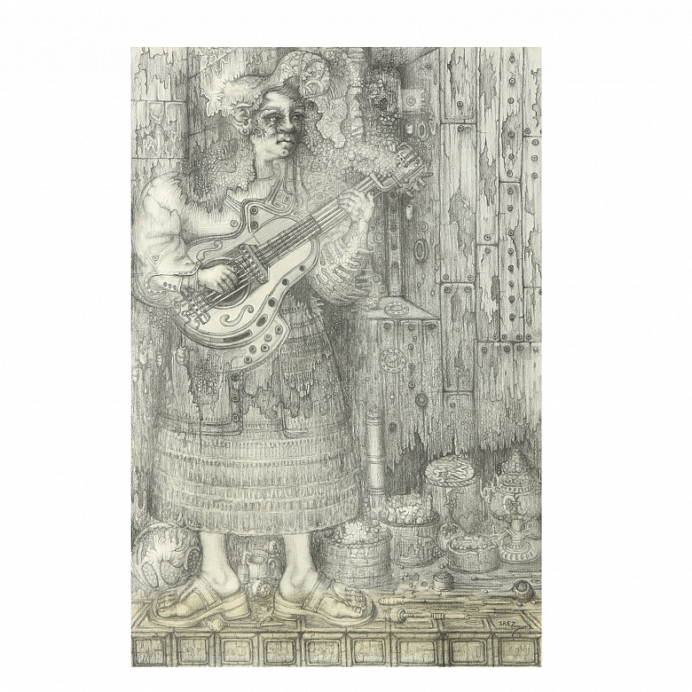 Miguel Ángel Sáez (1946) ‘Woman with Guitar’