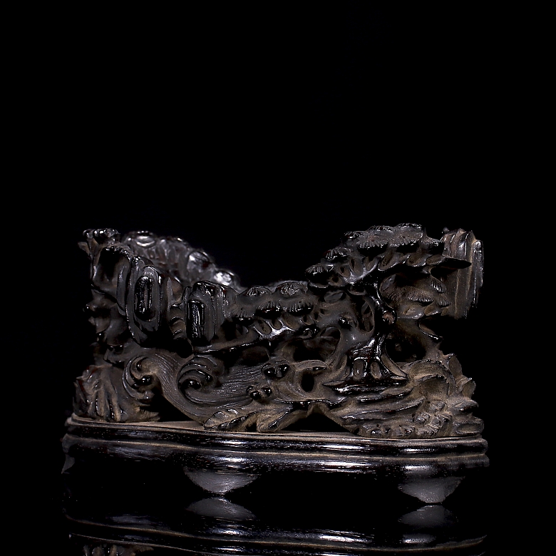 Roca en bruto de jade tallado, dinastía Qing