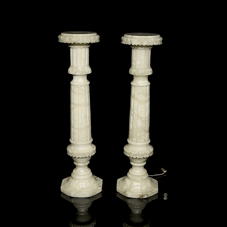 Pareja de lámparas pedestales de alabastro, s.XX - 7
