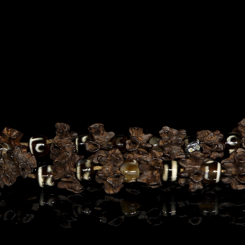 Pulsera tibetana de semillas y Dzi, dinastía Qing