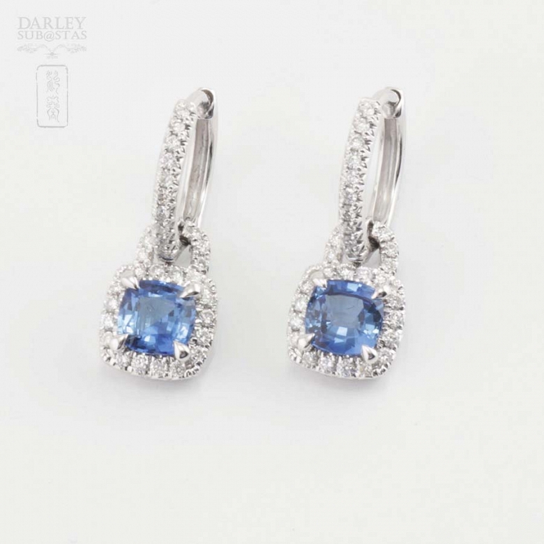 18K白金配蓝宝石镶钻石耳环 - 2