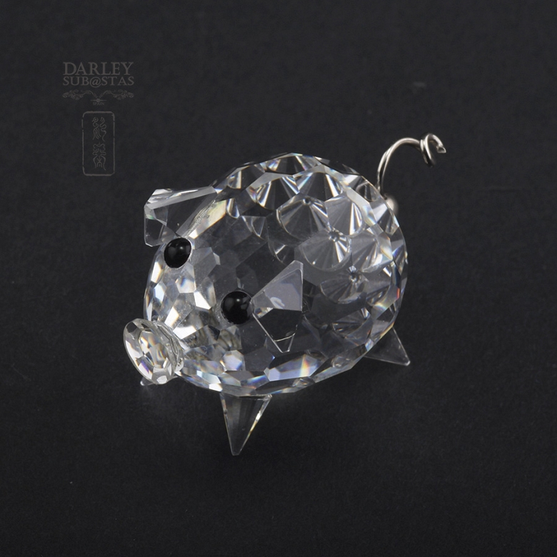 Juego de cuatro figuras en cristal de Swarovski, dos cerdos, hipopótamo y castor - 2