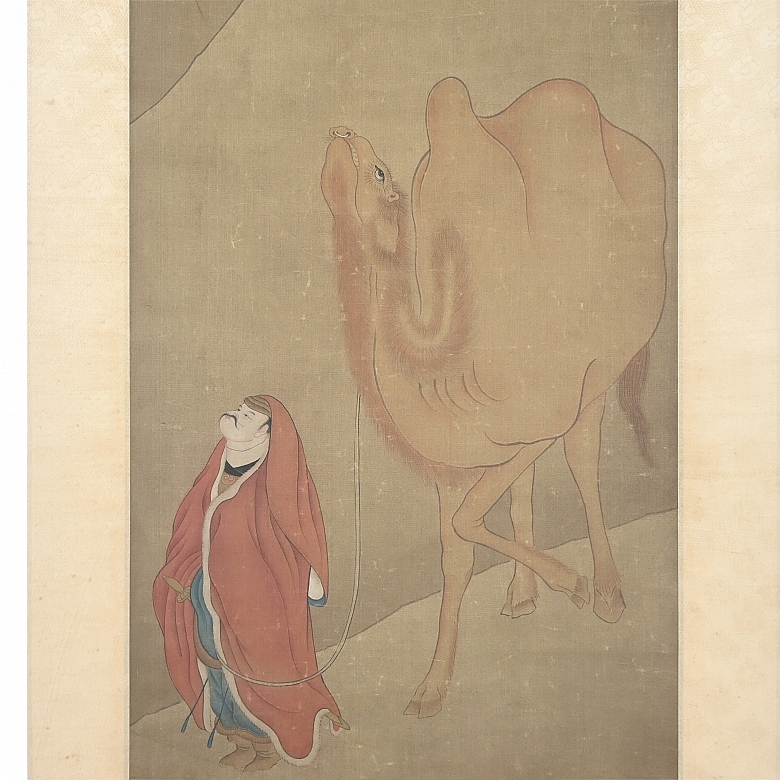 Pintura china “Sabio con camello”, con firma Luo Ping - 3
