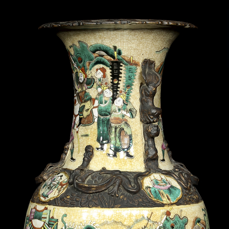 Jarrón de porcelana con guerreros, Nanjing, S.XX - 5
