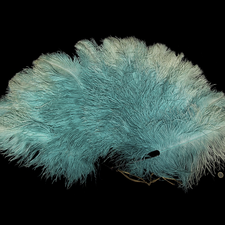 Feather fan with black ribs, 20th century
