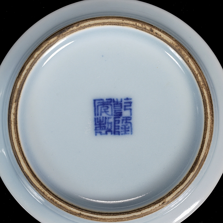 Pair of porcelain flower pots with sky blue glaze, marked Qianglong