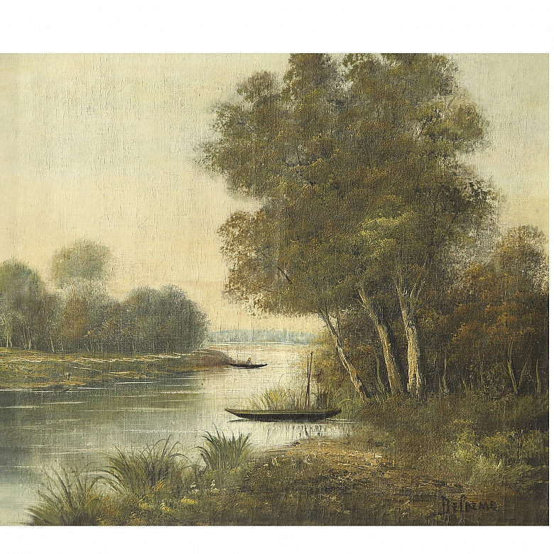 Delorme (19th-20th century) ‘Boats on the river’