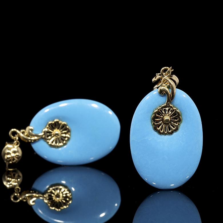 Earrings in 18kt yellow gold with turquoise - 2