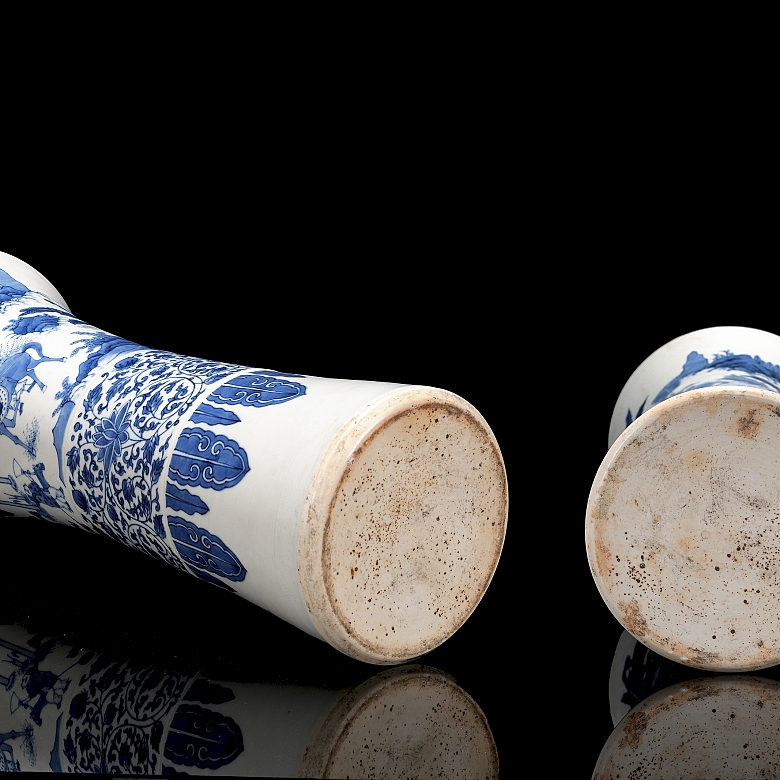 Pair of Gu vases, ‘Scenes and Flowers’, Qing dynasty