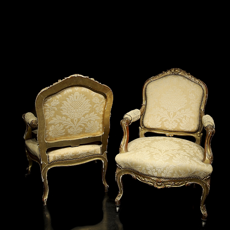Pareja de sillones estilo Luis XV, Francia, ffs. s.XIX