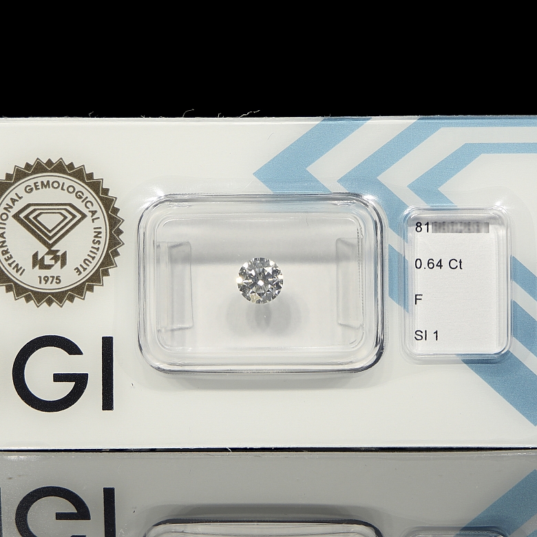 Diamante natural en talla brillante, 0.64 ct, certificado IGI