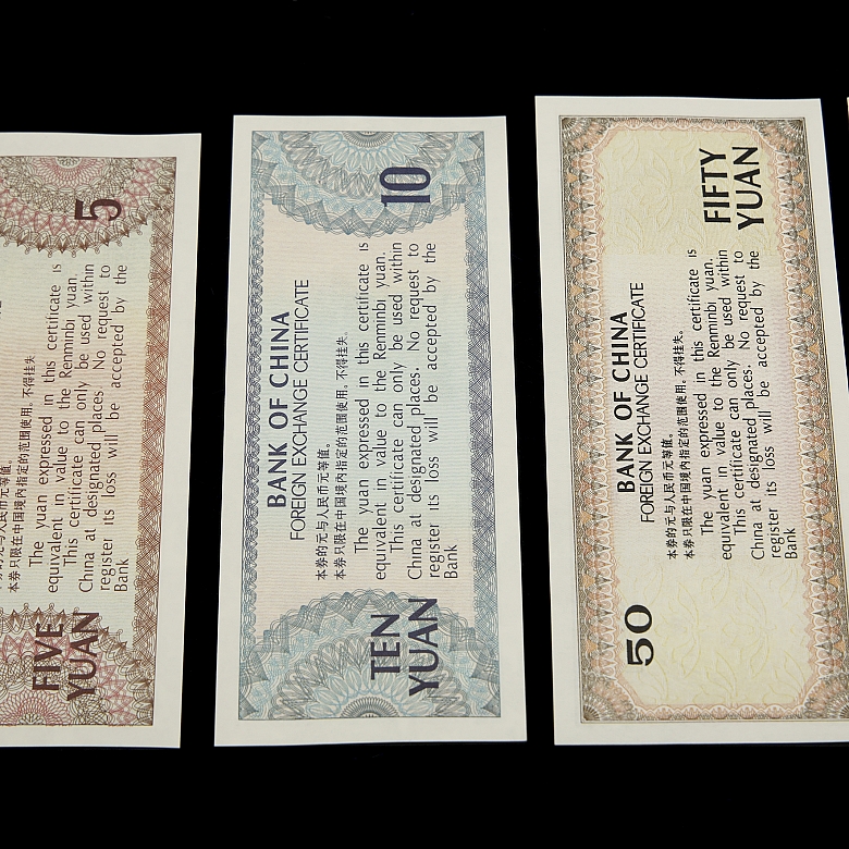 Seis Certificados de Cambio de Divisas del Banco de China, s.XX