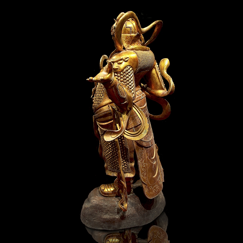 Magnificent bronze figure of ‘Guăng Mù Tiān wáng, Heavenly King’, Ming dynasty