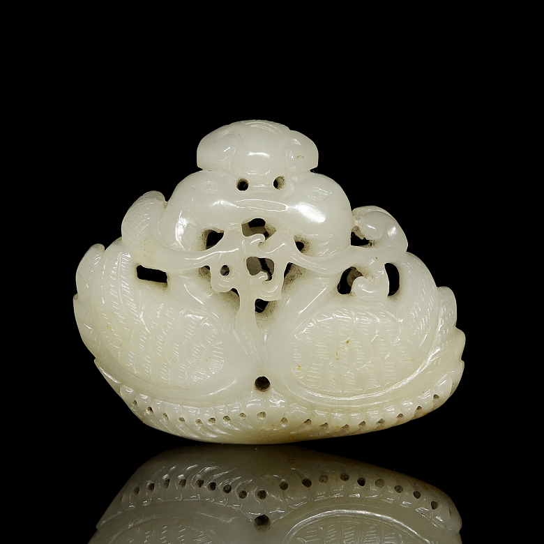 White jade carving ‘Ducks with lingzhi’, Qing dynasty