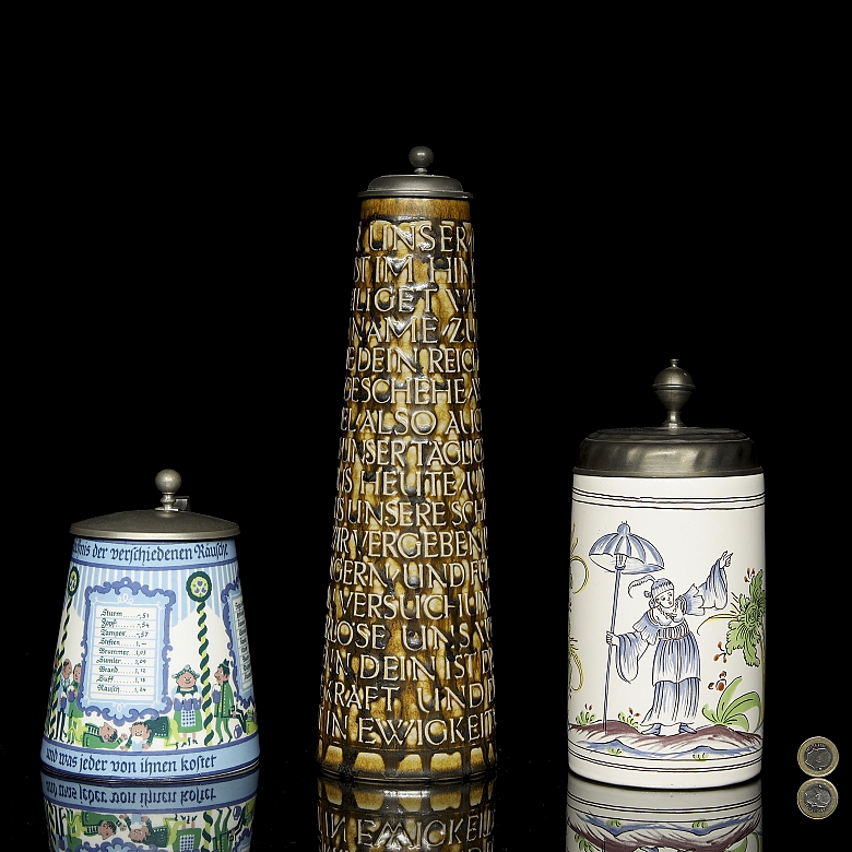 Tres jarras de cerveza esmaltadas, s.XX - 5