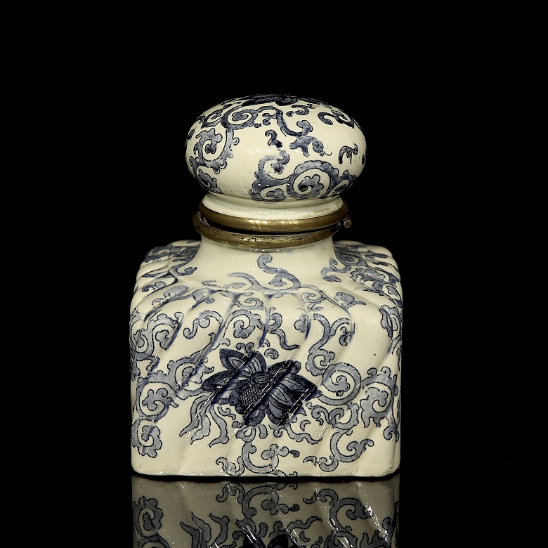 Tintero de porcelana esmaltada, s.XIX